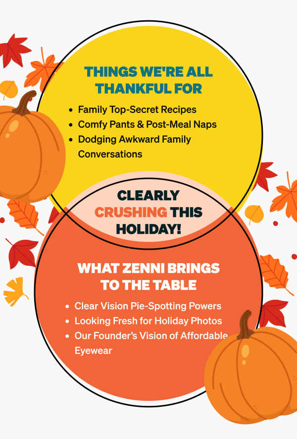 We’re grateful for so many things: cozy pants, post-meal naps, and clear vision to spot that last slice of pumpkin pie!